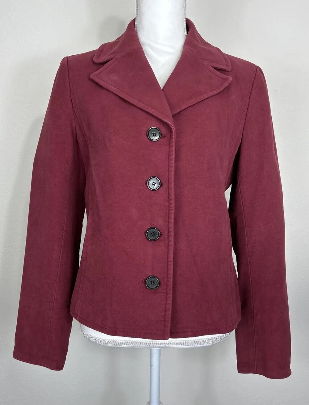 Ann Taylor Blazer Size 0 Burgundy Faux Suede Tailored Work Jacket